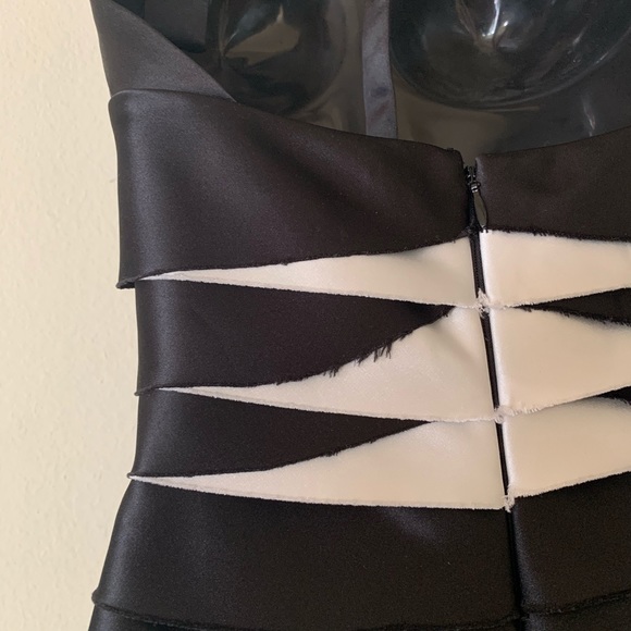 BCBG Max Azria Black and White Satin Halter Bandage Bodycon Dress - Picture 10 of 12